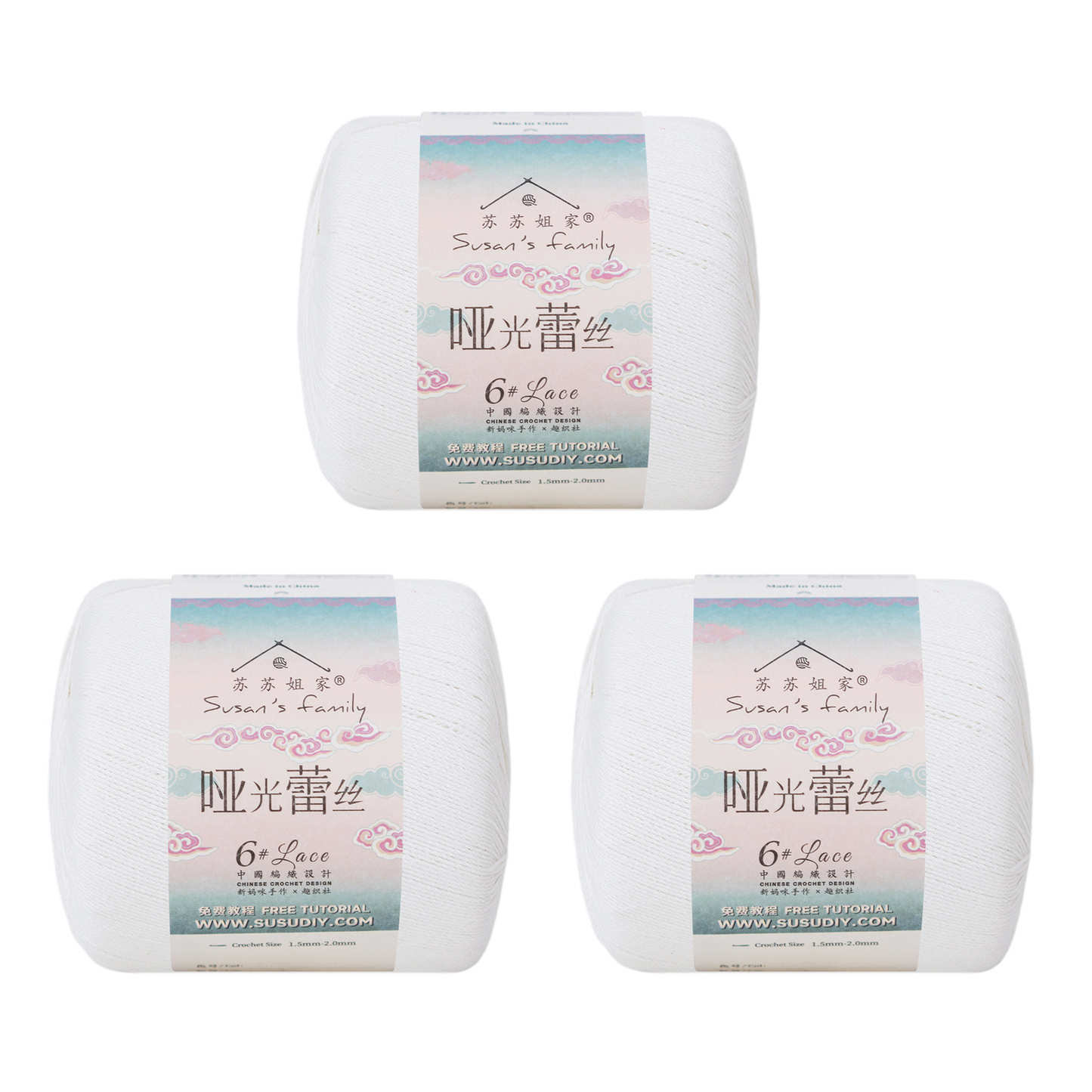 #6 Matte Cotton Lace Yarn  3 Pack【US Warehouse】