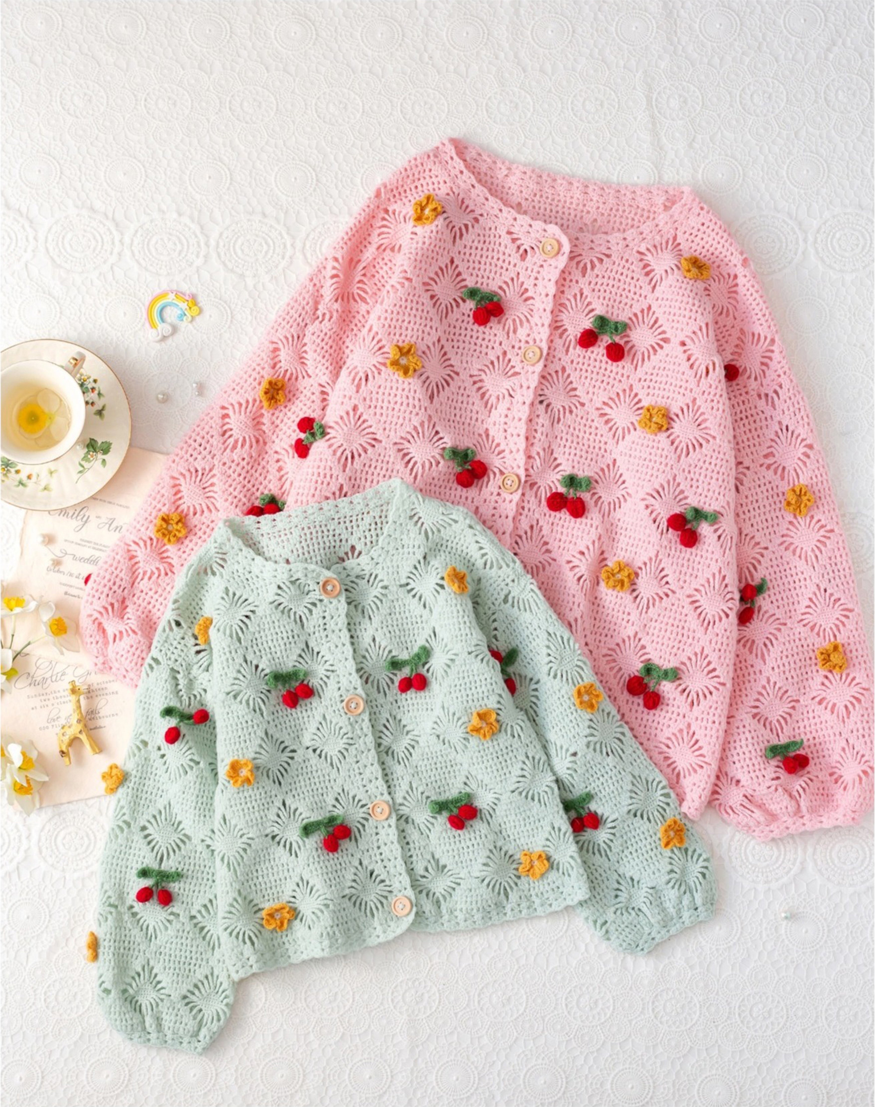 桜カーディガンかぎ針編みキット – Susan's Family Crochet Yarn