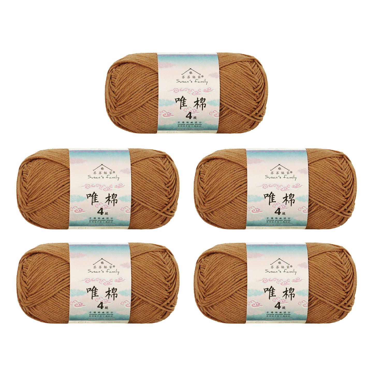 Gekämmte Baumwolle, 4-fädig, 5er-Pack – 60 % Baumwolle, 40 % Acrylgarn | Susan's Family