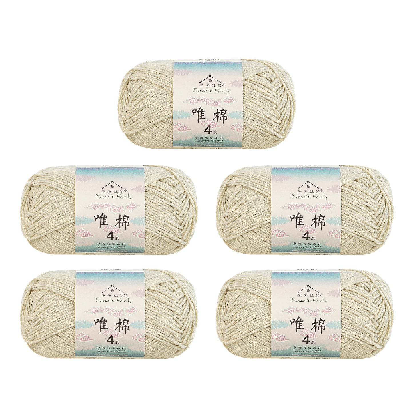 Gekämmte Baumwolle, 4-fädig, 5er-Pack – 60 % Baumwolle, 40 % Acrylgarn | Susan's Family