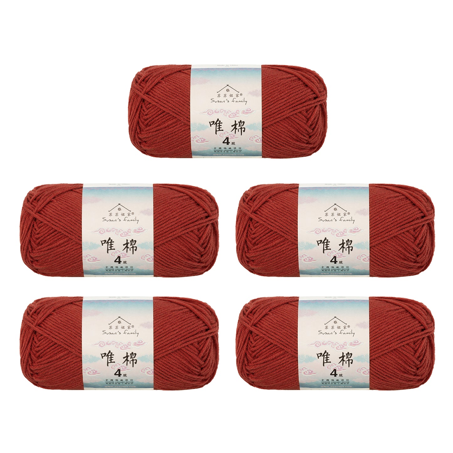 Gekämmte Baumwolle, 4-fädig, 5er-Pack – 60 % Baumwolle, 40 % Acrylgarn | Susan's Family