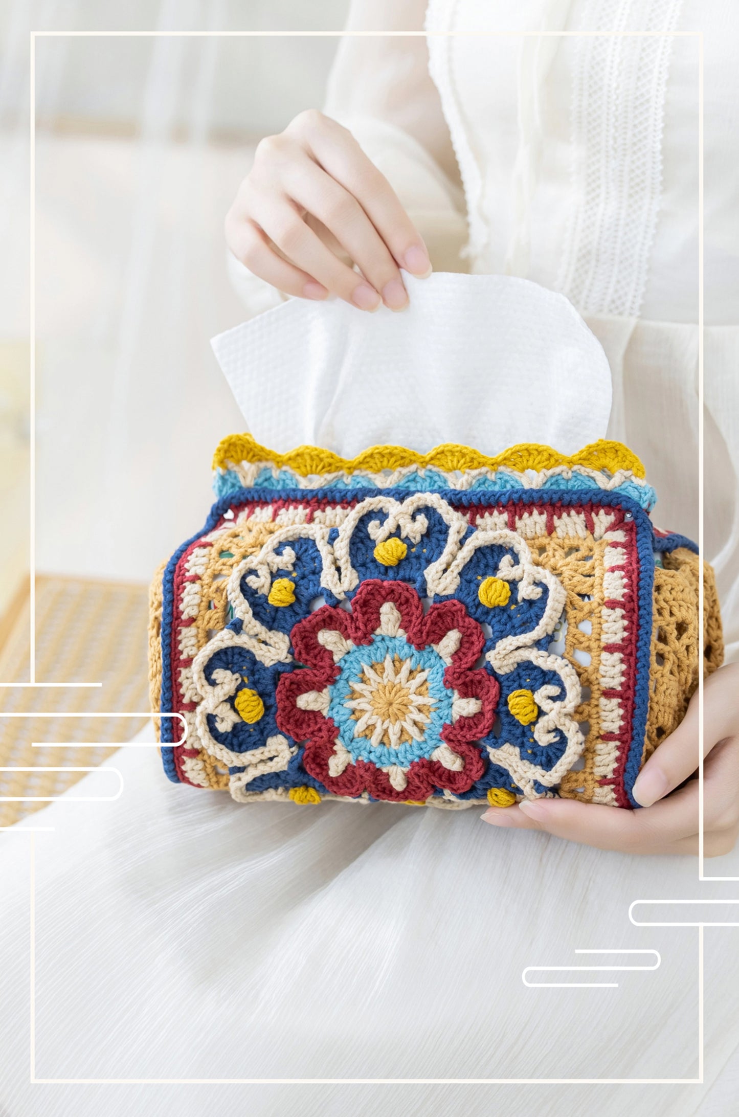 Brocade Bloom Tissue Box Cover Crochet Pattern