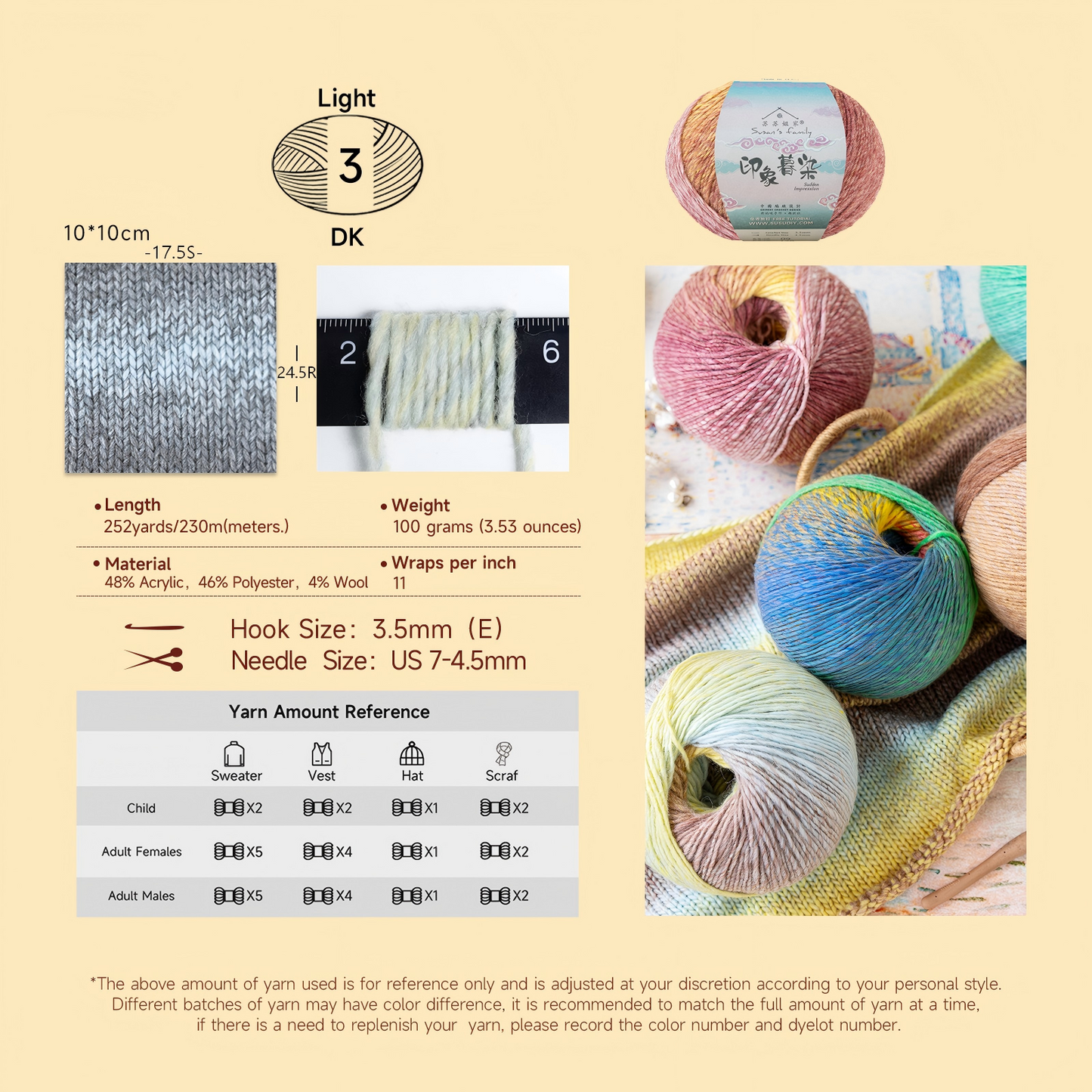 Susan's Family Sudden Impression Gradient Yarn-2 pack/4 pack 【US Warehouse】