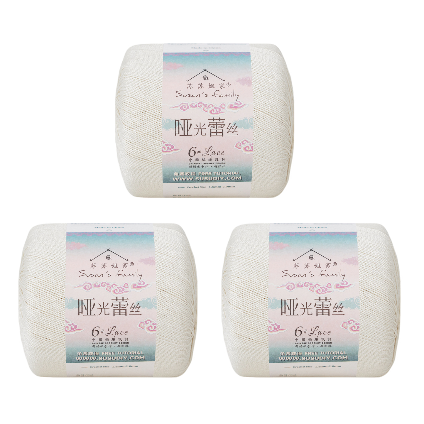 #6 Matte Cotton Lace Yarn  3 Pack【US Warehouse】