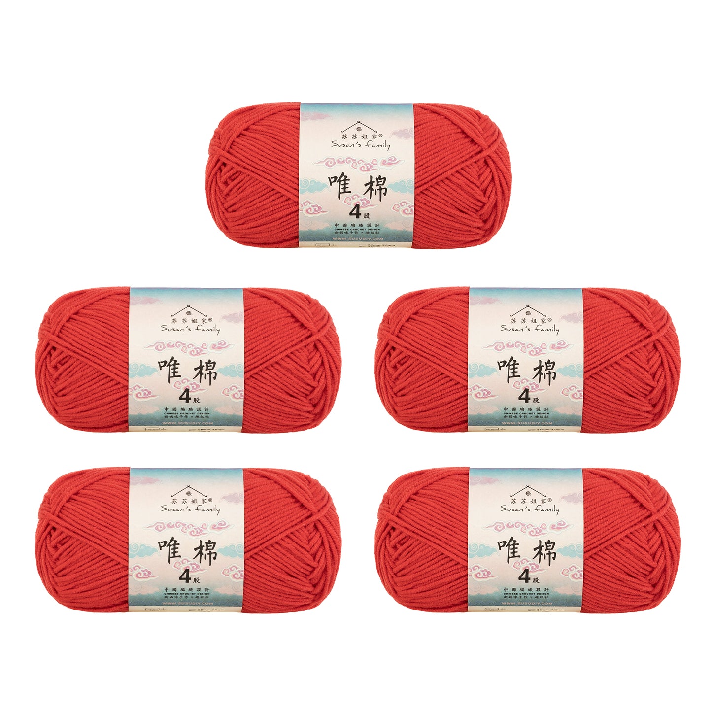 Gekämmte Baumwolle, 4-fädig, 5er-Pack – 60 % Baumwolle, 40 % Acrylgarn | Susan's Family