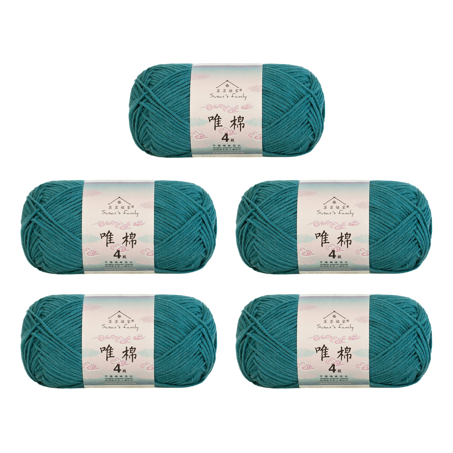Gekämmte Baumwolle, 4-fädig, 5er-Pack – 60 % Baumwolle, 40 % Acrylgarn | Susan's Family