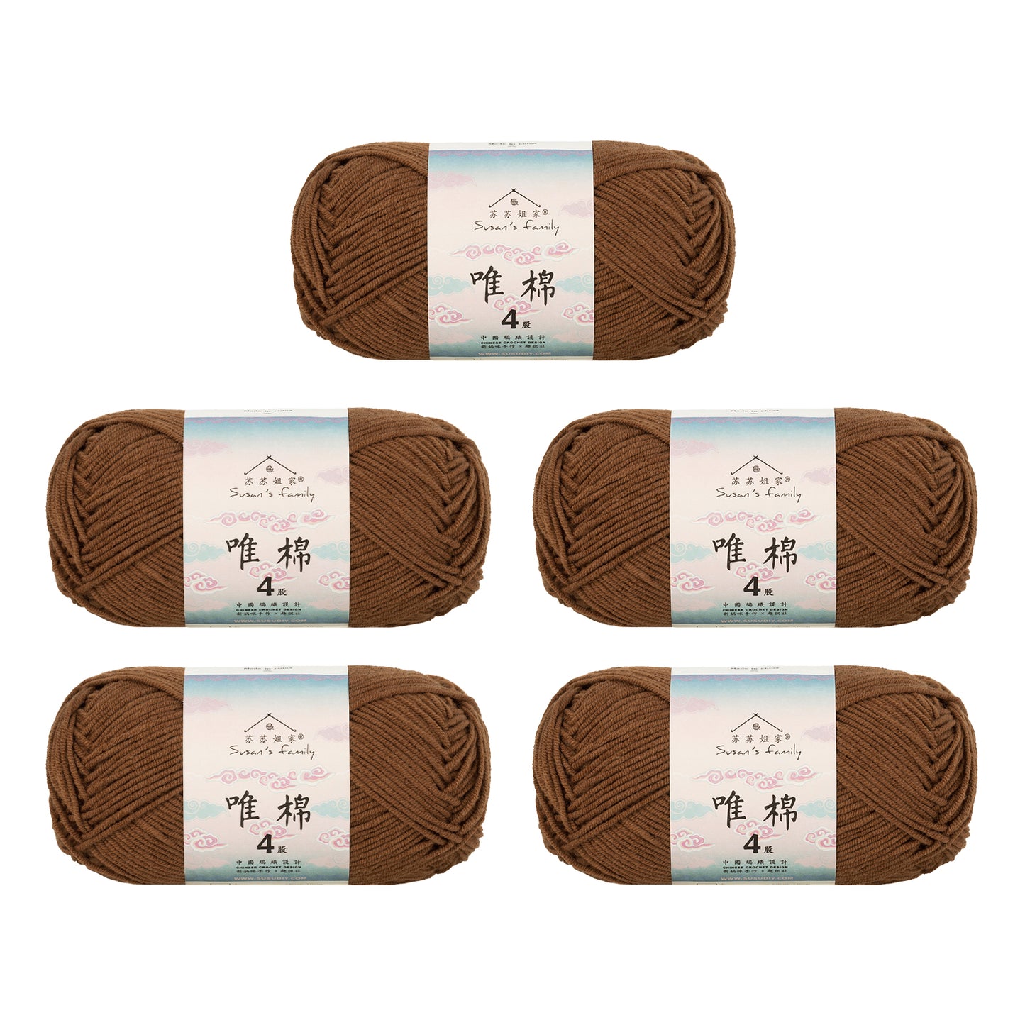 Gekämmte Baumwolle, 4-fädig, 5er-Pack – 60 % Baumwolle, 40 % Acrylgarn | Susan's Family