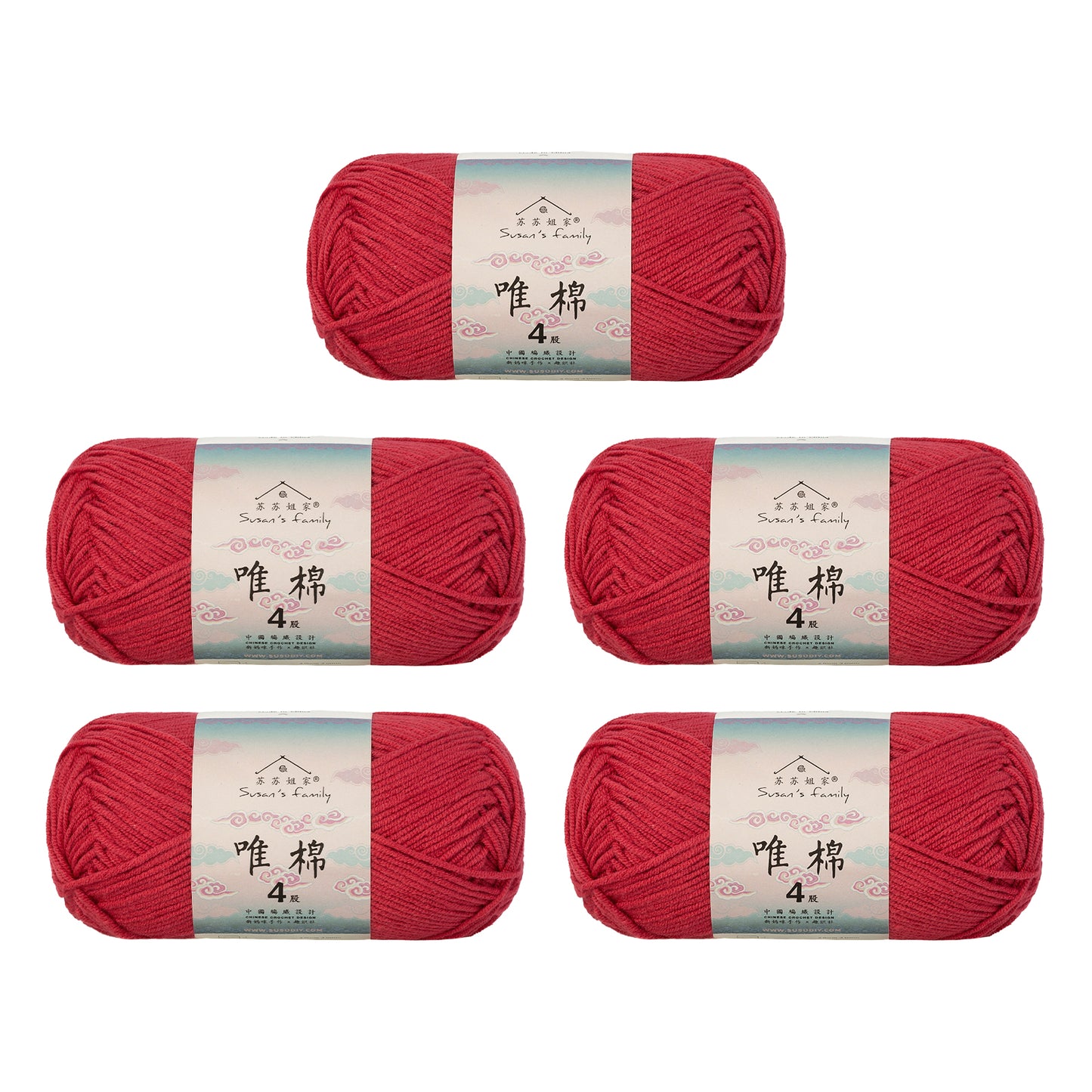 Gekämmte Baumwolle, 4-fädig, 5er-Pack – 60 % Baumwolle, 40 % Acrylgarn | Susan's Family