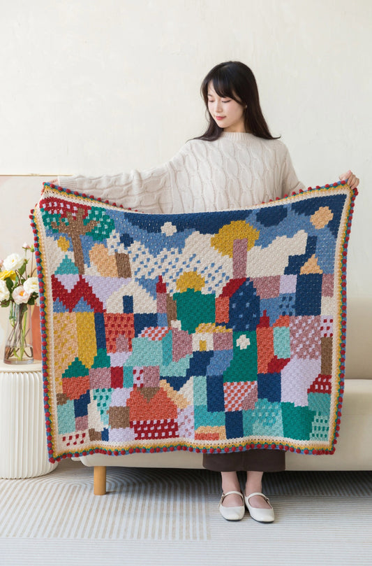 Blue Landscape Blanket Crochet Yarn Kit