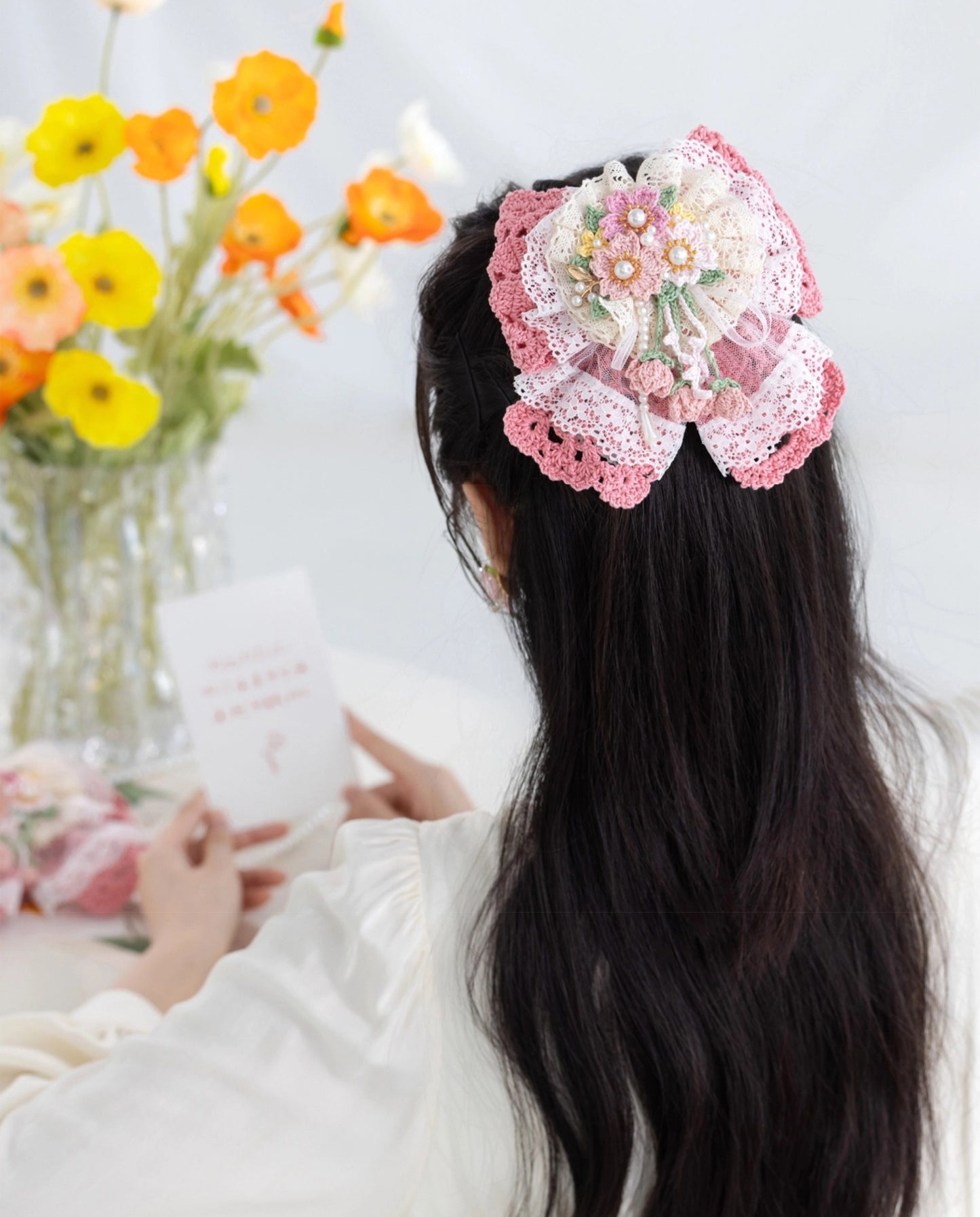 Bow Hair Clip Earphone Case Crochet Kit
