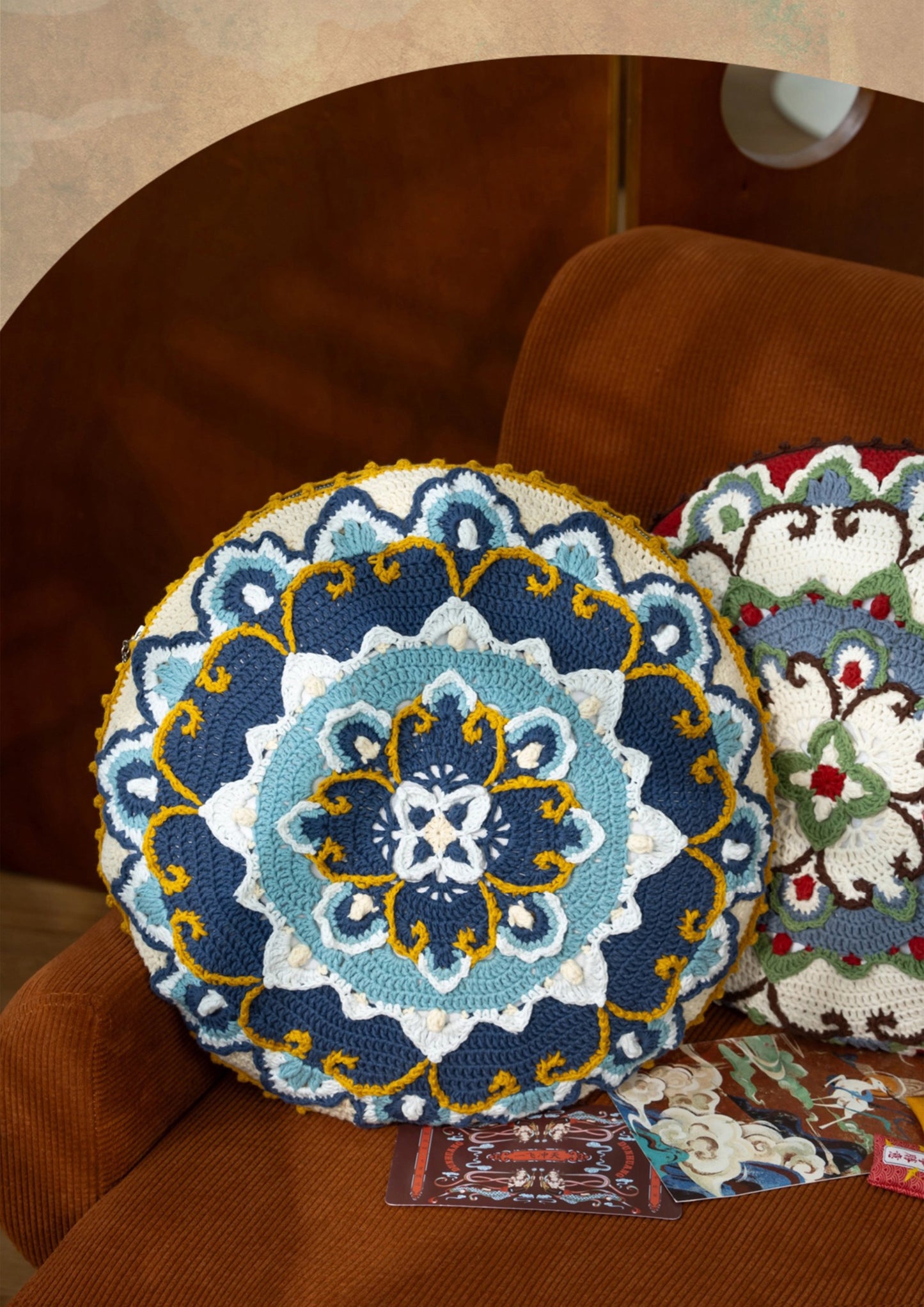 Lotus in Cloud Scroll Pillow Cover Crochet Kit