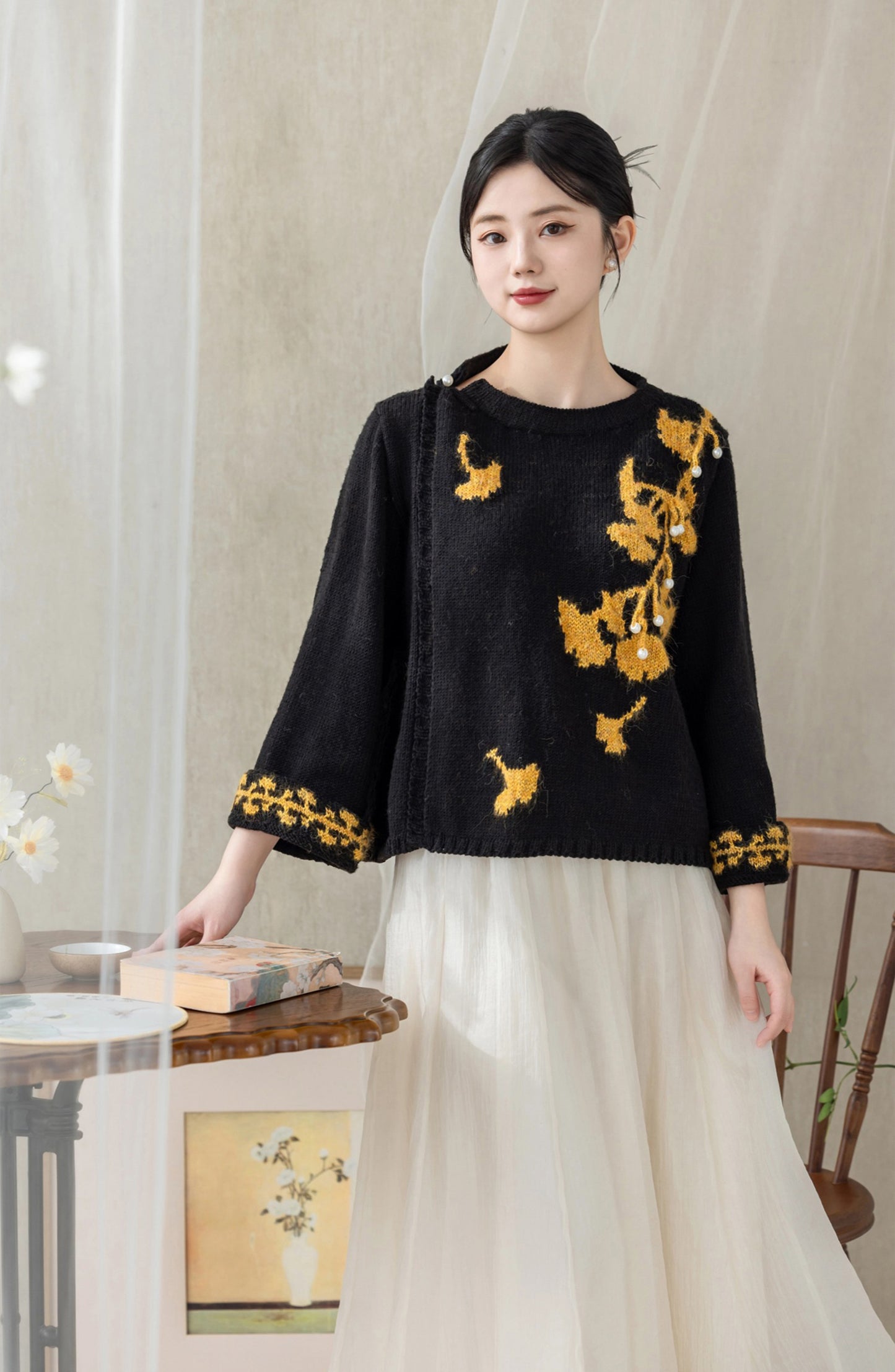 Ginkgo Intarsia Coat Knit Kit