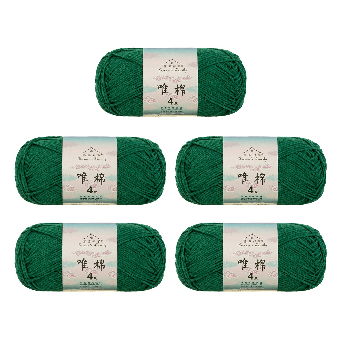 Gekämmte Baumwolle, 4-fädig, 5er-Pack – 60 % Baumwolle, 40 % Acrylgarn | Susan's Family