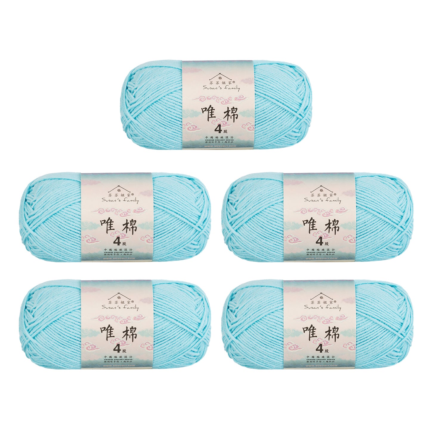 Gekämmte Baumwolle, 4-fädig, 5er-Pack – 60 % Baumwolle, 40 % Acrylgarn | Susan's Family