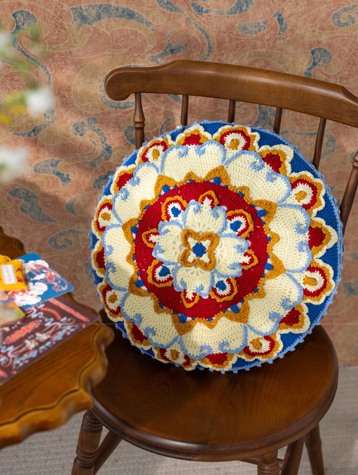 Lotus in Cloud Scroll Pillow Cover Crochet Kit