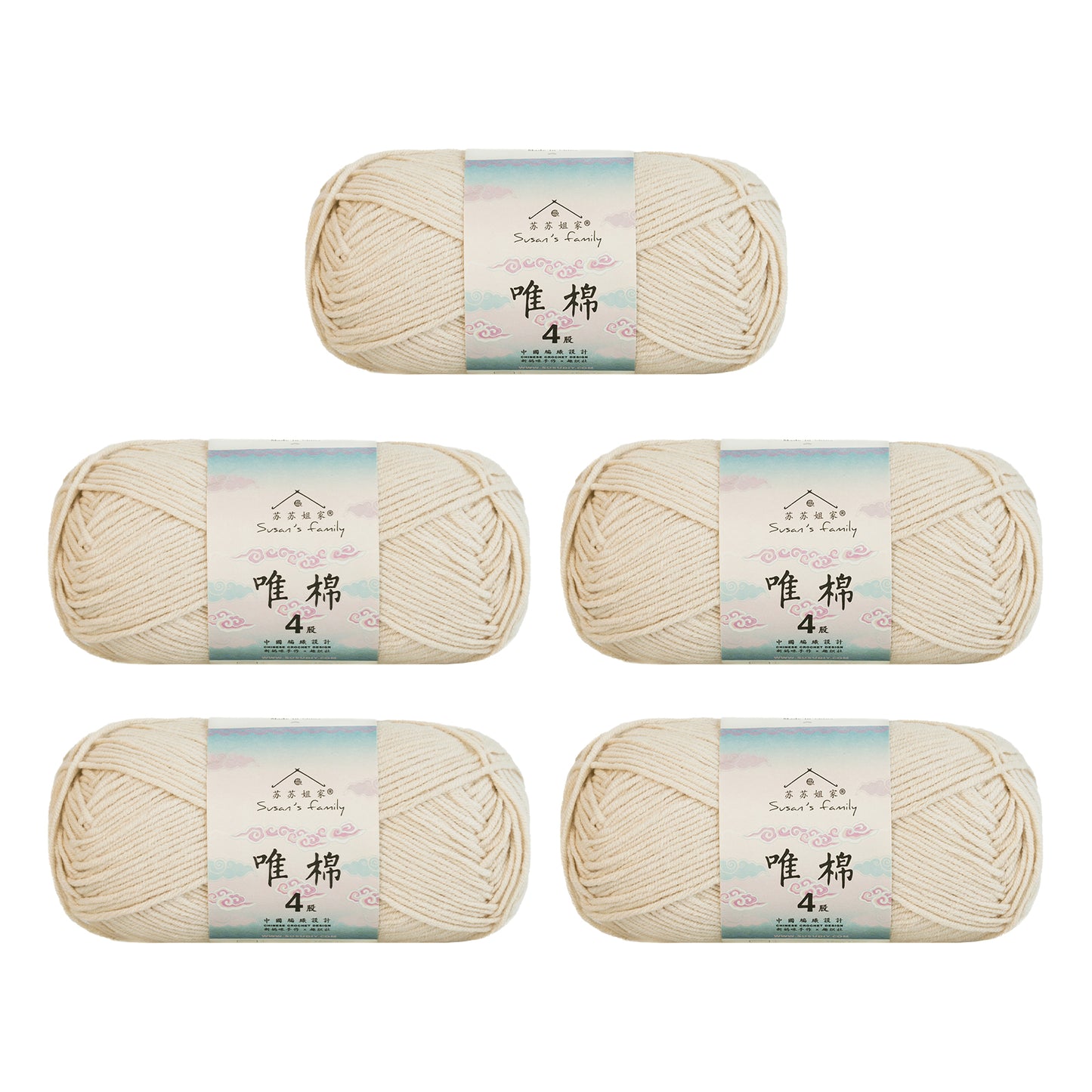 Gekämmte Baumwolle, 4-fädig, 5er-Pack – 60 % Baumwolle, 40 % Acrylgarn | Susan's Family