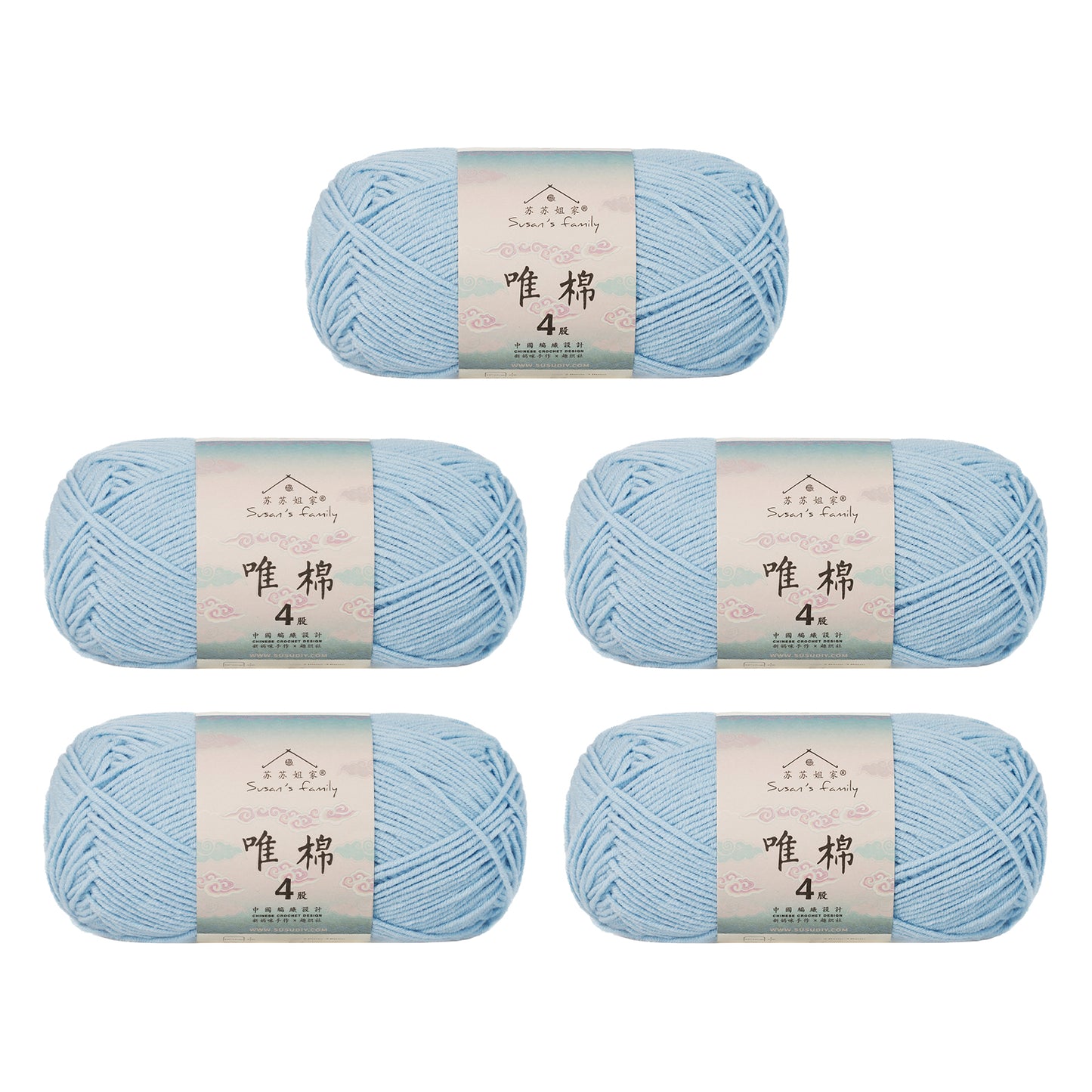 Gekämmte Baumwolle, 4-fädig, 5er-Pack – 60 % Baumwolle, 40 % Acrylgarn | Susan's Family