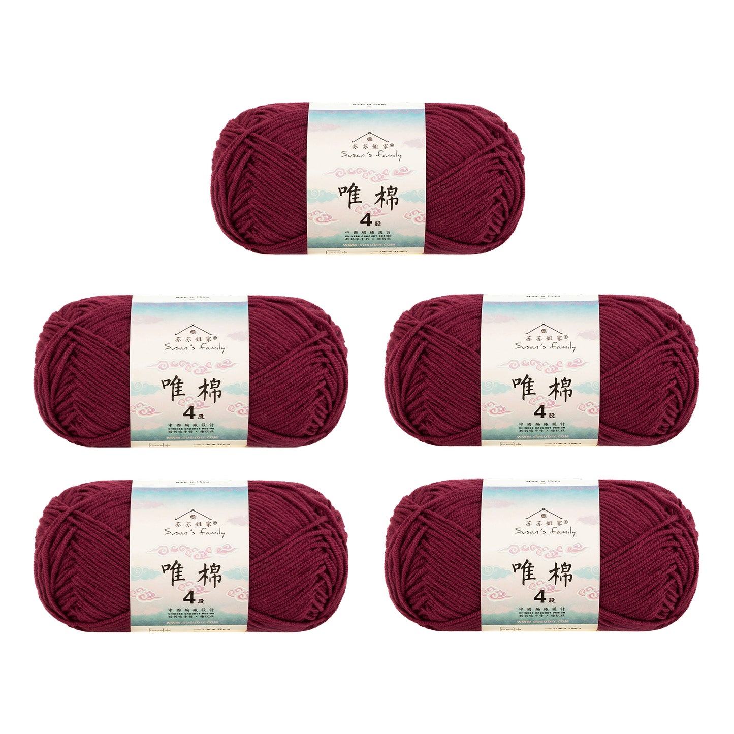 Gekämmte Baumwolle, 4-fädig, 5er-Pack – 60 % Baumwolle, 40 % Acrylgarn | Susan's Family