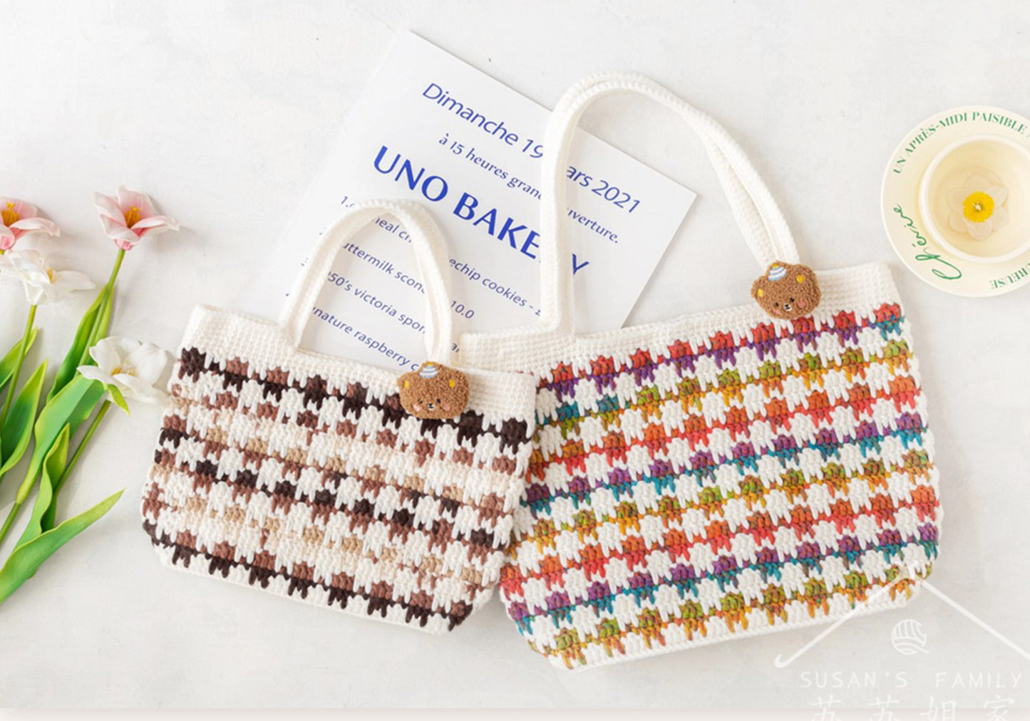 Houndstooth Shoulder Bag | Crochet Chart Pattern | Limited Written Instructions | Video Tutorial Available
