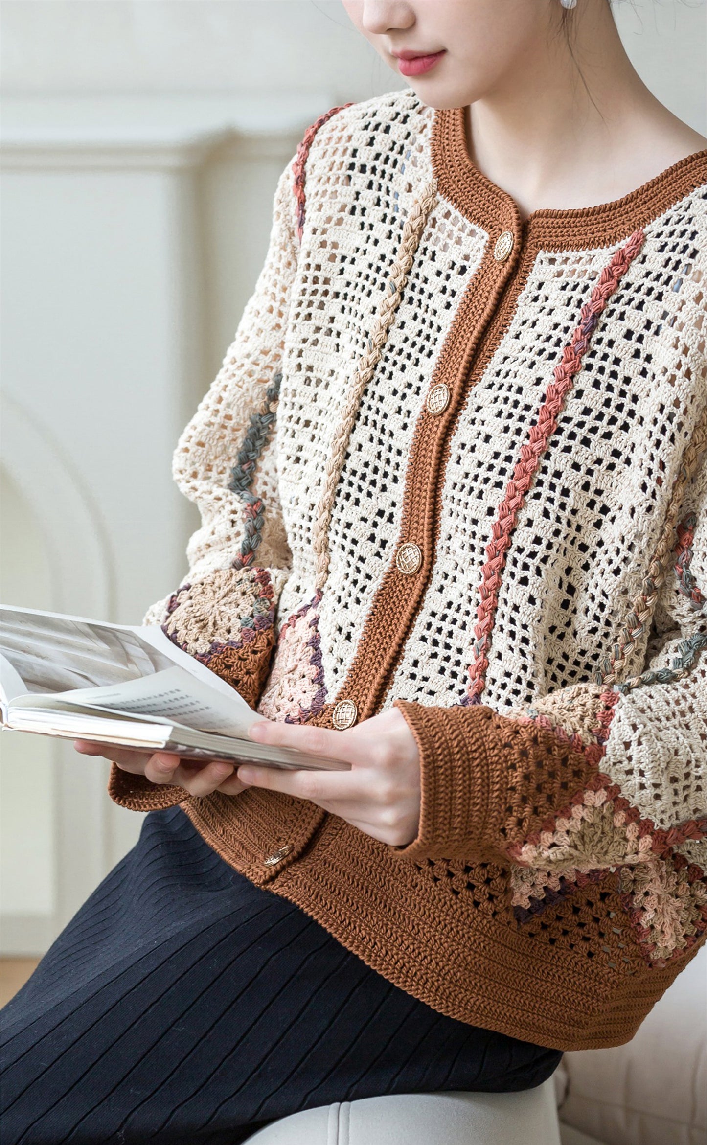 Colorful Grid Cardigan Crochet Kit