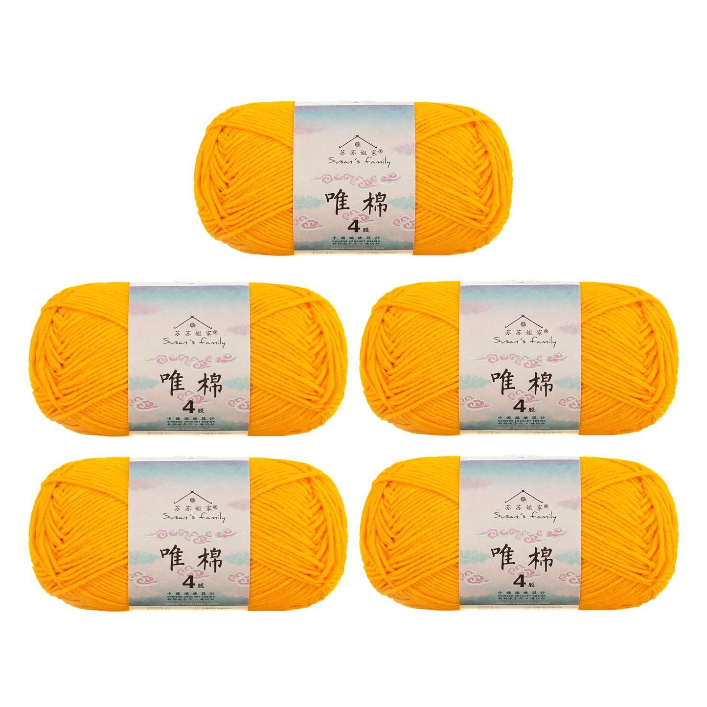 Gekämmte Baumwolle, 4-fädig, 5er-Pack – 60 % Baumwolle, 40 % Acrylgarn | Susan's Family