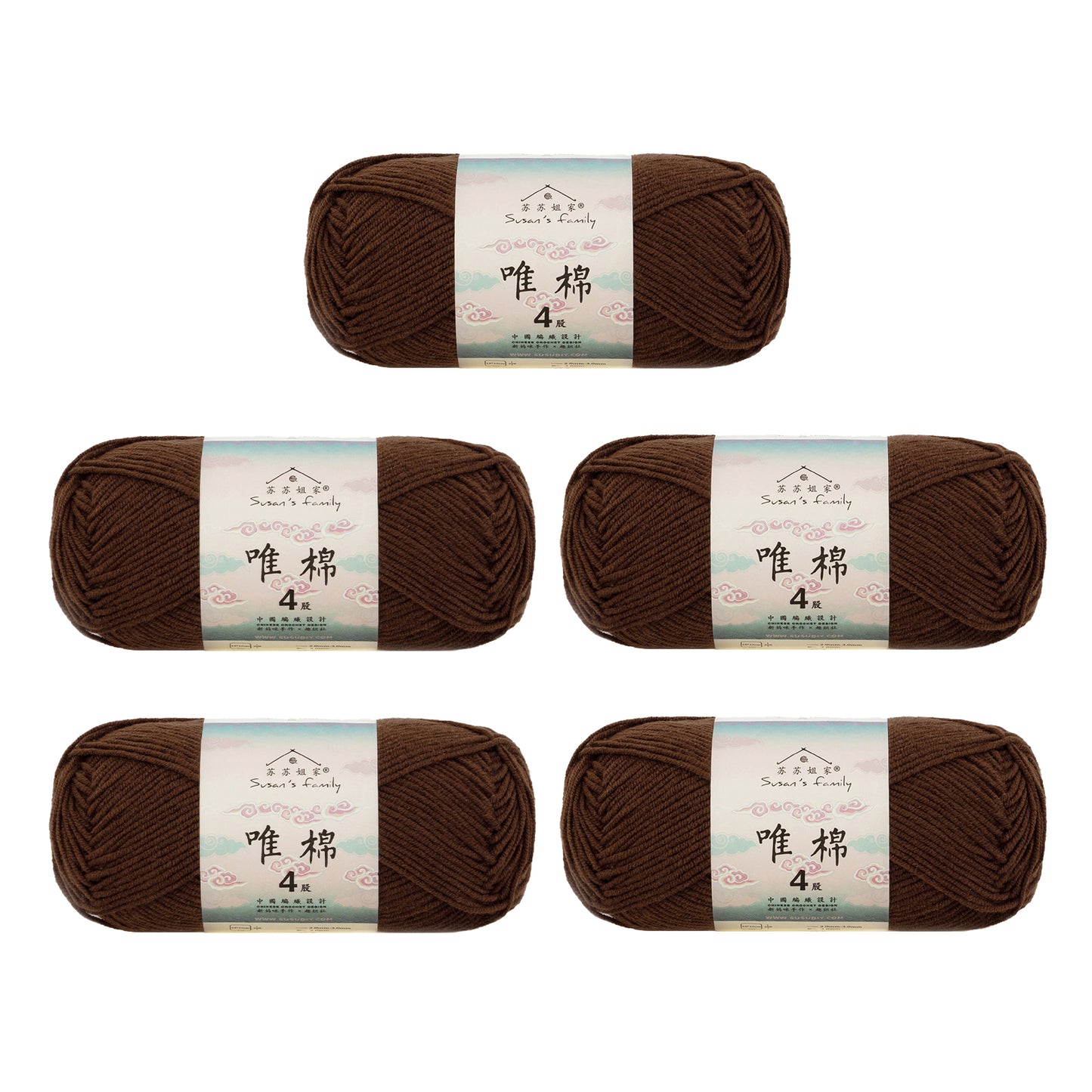 Gekämmte Baumwolle, 4-fädig, 5er-Pack – 60 % Baumwolle, 40 % Acrylgarn | Susan's Family