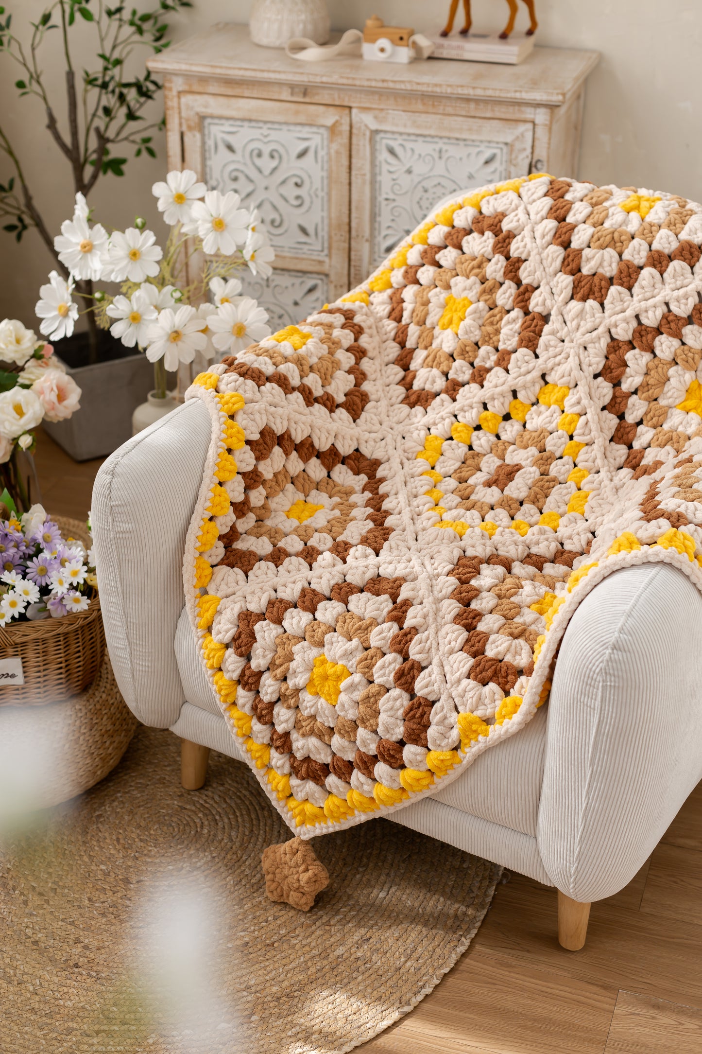 Puffy Square Throw Crochet Kit