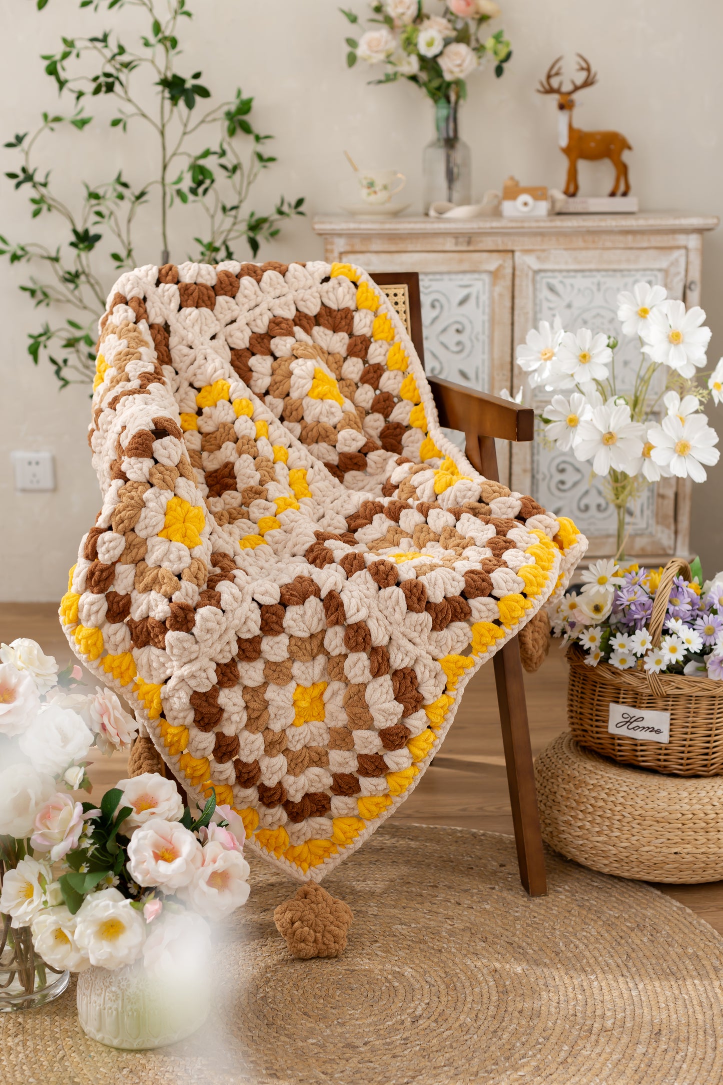 Puffy Square Throw Crochet Kit