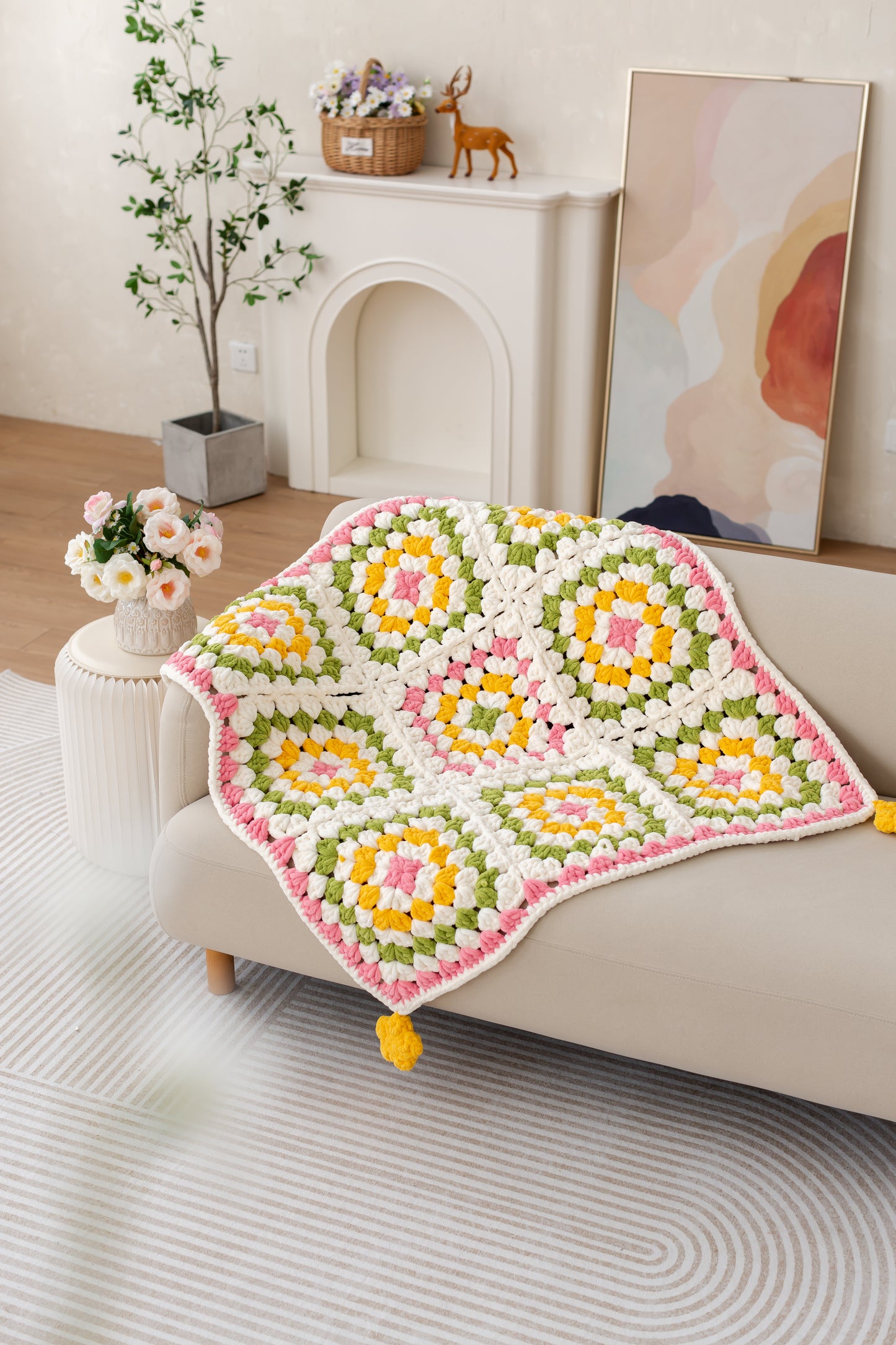 Puffy Square Throw Crochet Kit