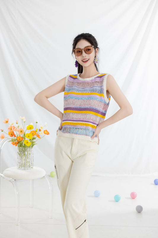 Striped Lace-Up Vest Crochet Kit