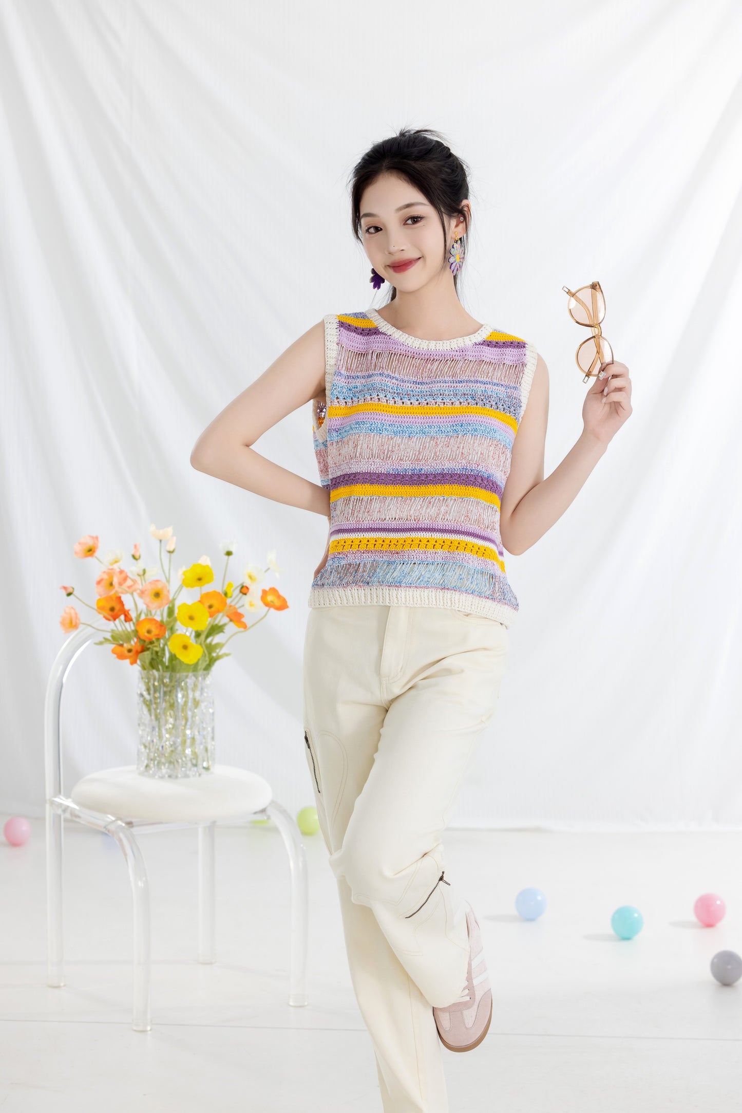 Striped Lace-Up Vest Crochet Pattern