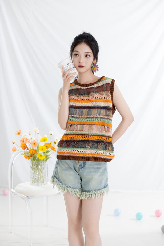 Striped Lace-Up Vest Crochet Pattern