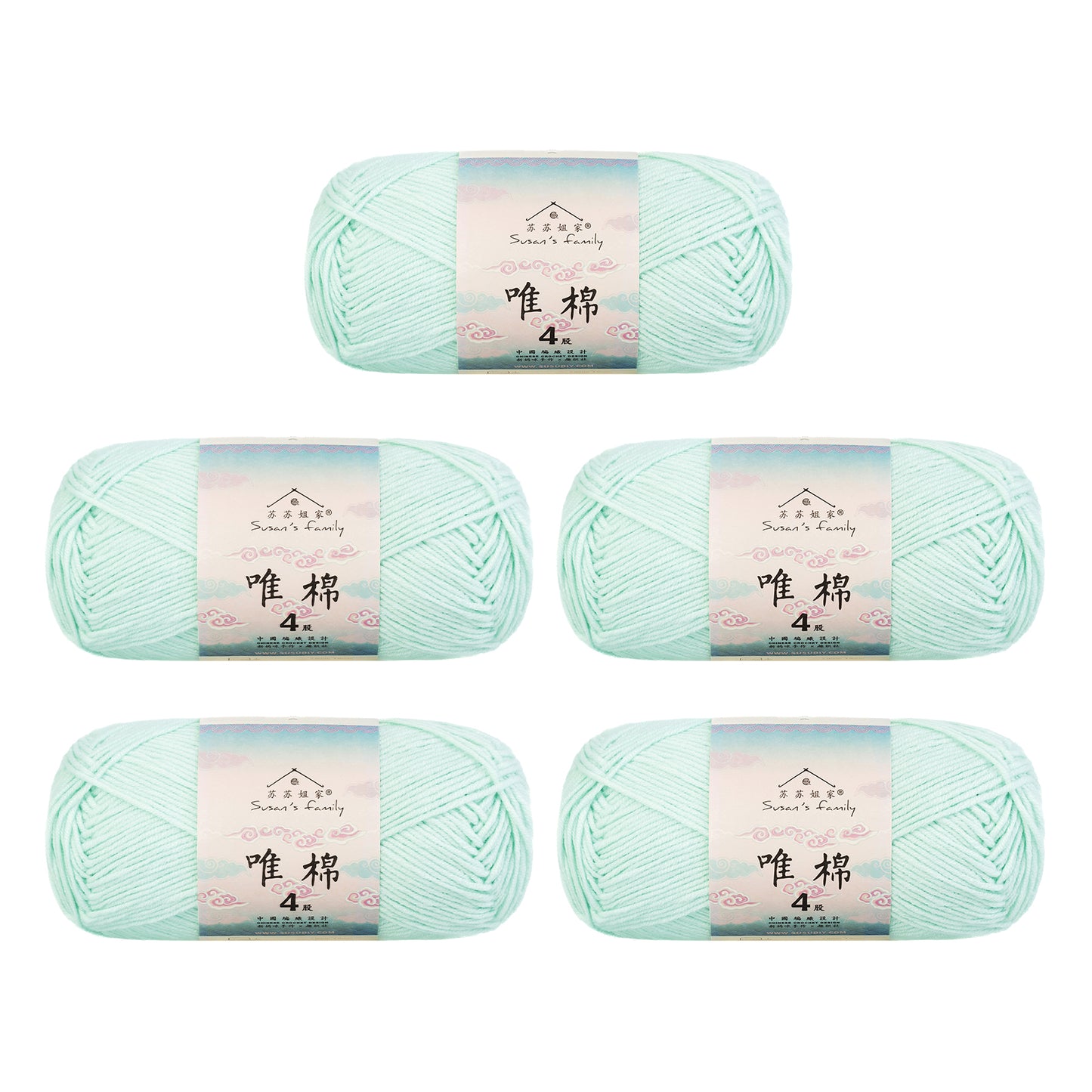 Gekämmte Baumwolle, 4-fädig, 5er-Pack – 60 % Baumwolle, 40 % Acrylgarn | Susan's Family