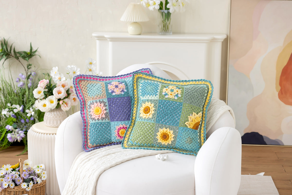 Sunflower Patchwork Pillow Case Crochet Pattern
