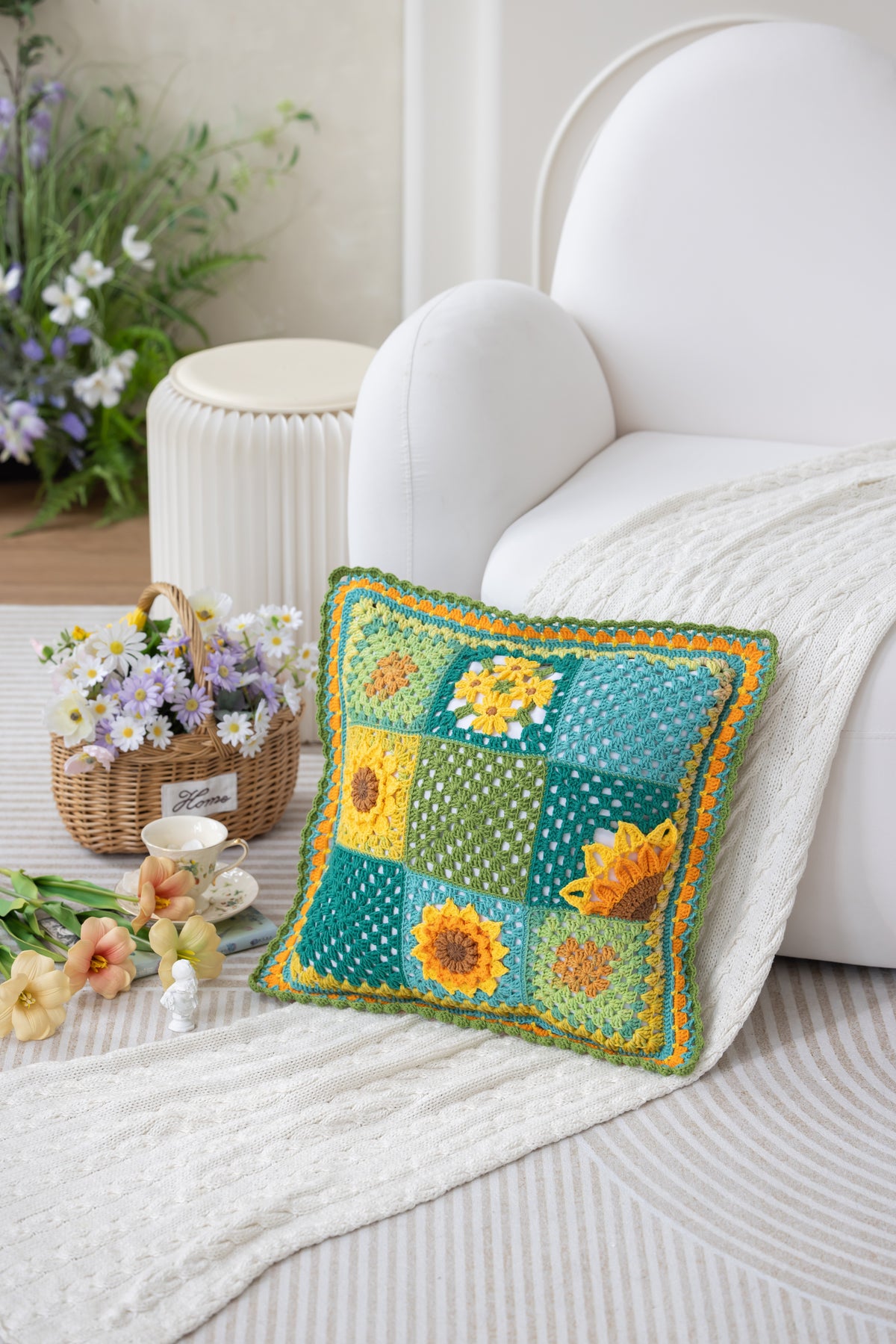 Sunflower Patchwork Pillow Case Crochet Pattern