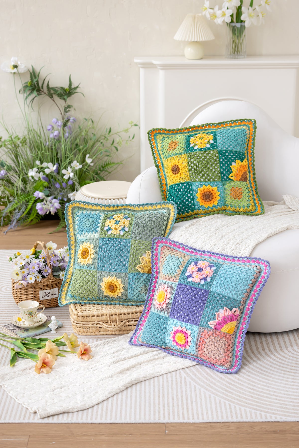 Sunflower Patchwork Pillow Case Crochet Pattern