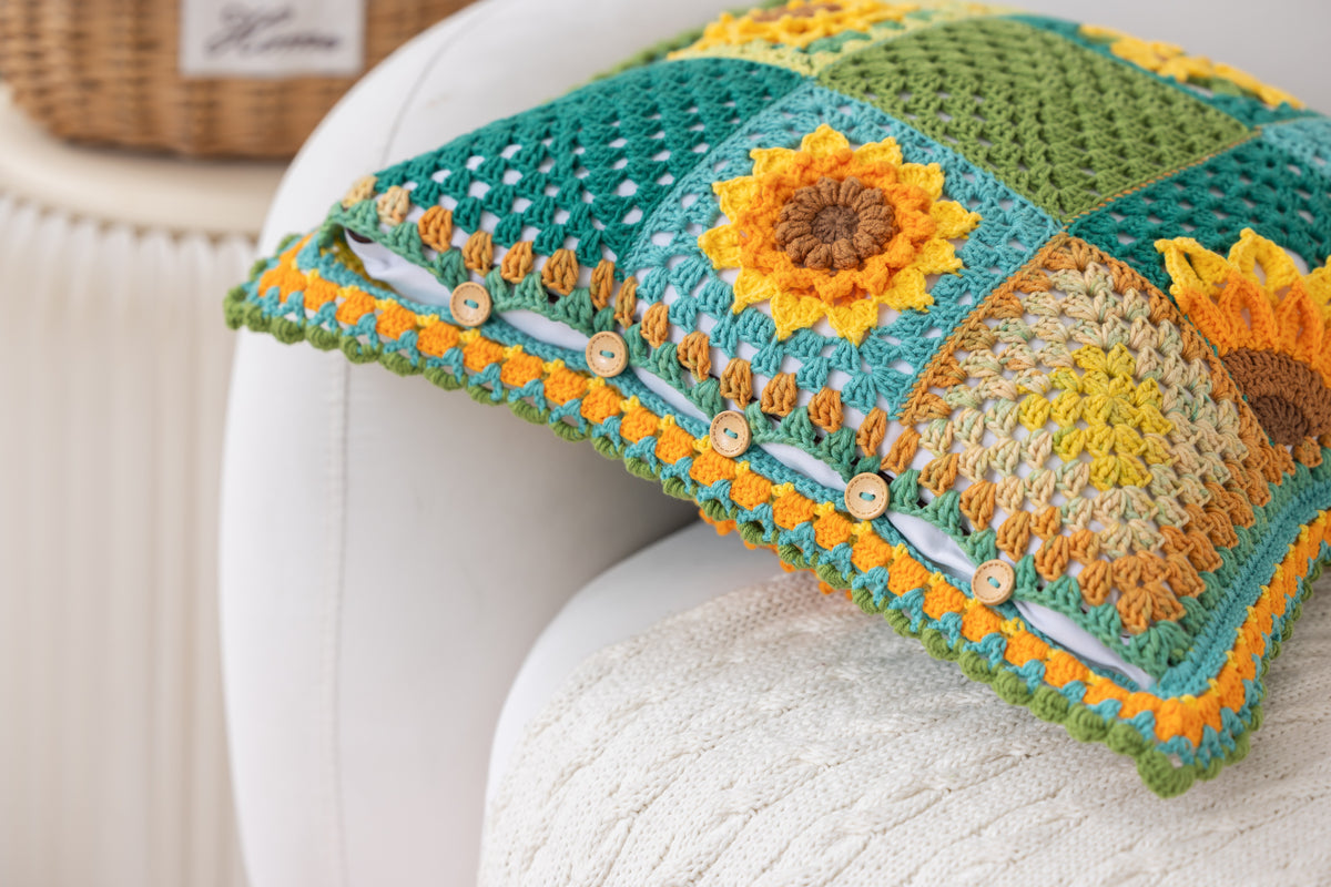 Sunflower Patchwork Pillow Case Crochet Pattern