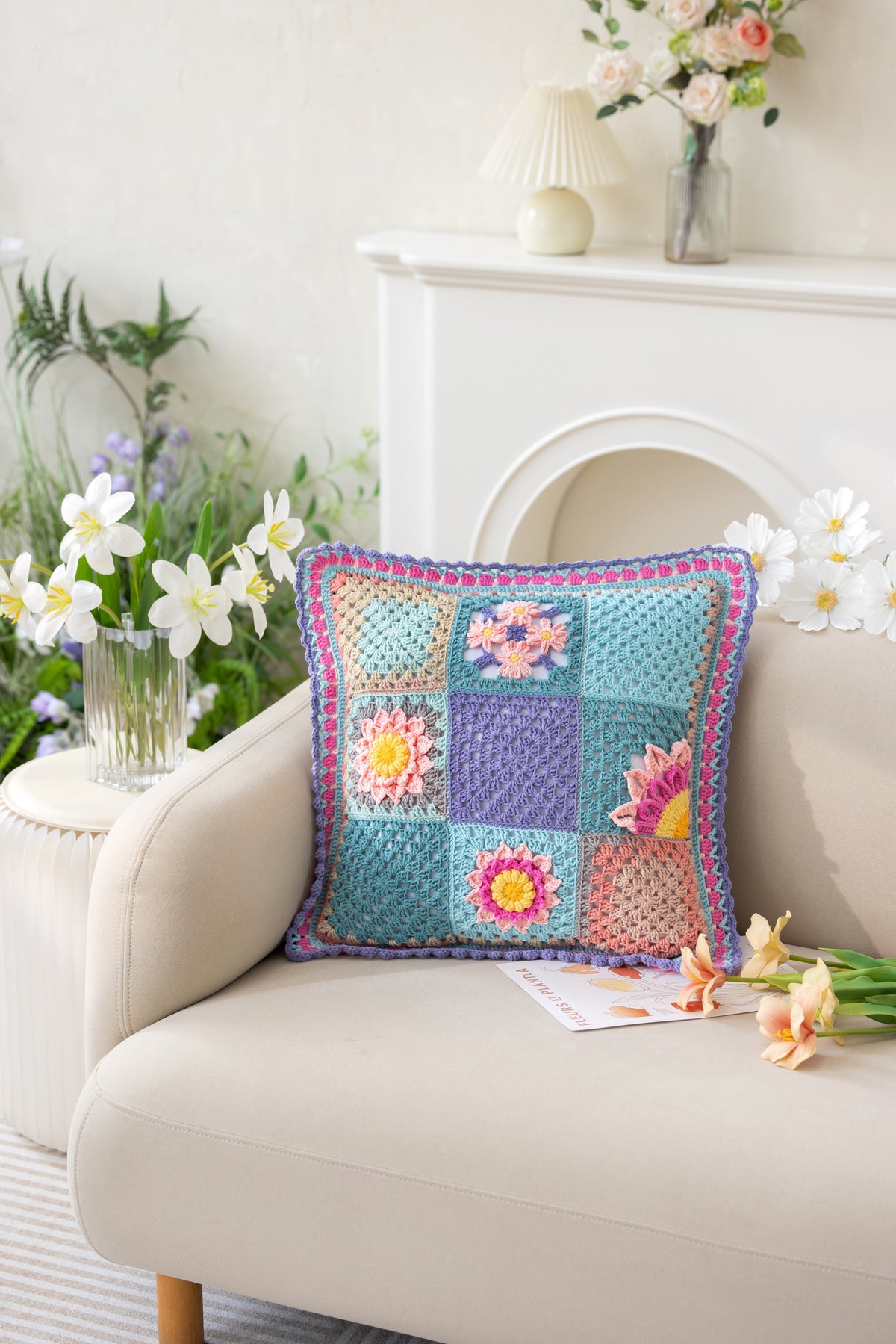 Sunflower Patchwork Pillow Case Crochet Pattern