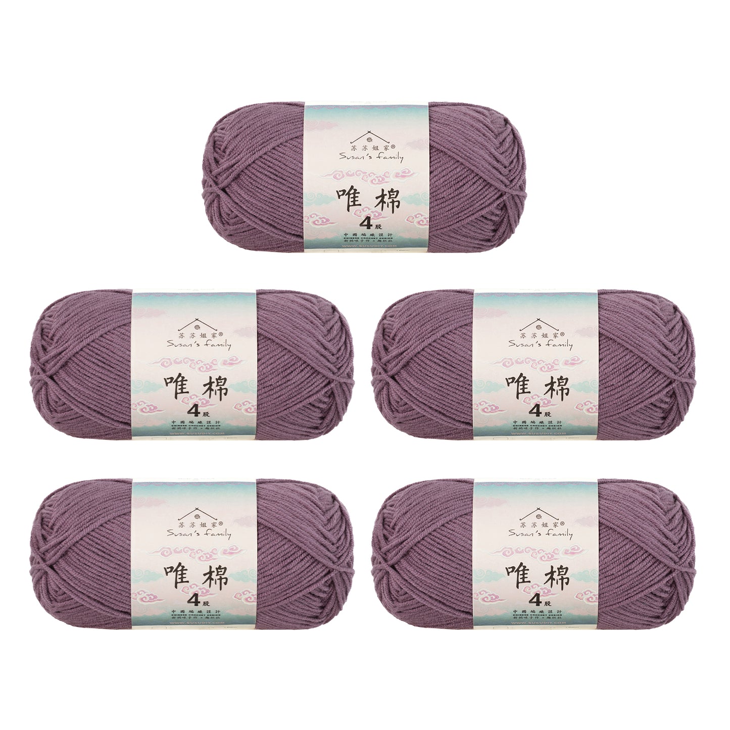 Gekämmte Baumwolle, 4-fädig, 5er-Pack – 60 % Baumwolle, 40 % Acrylgarn | Susan's Family