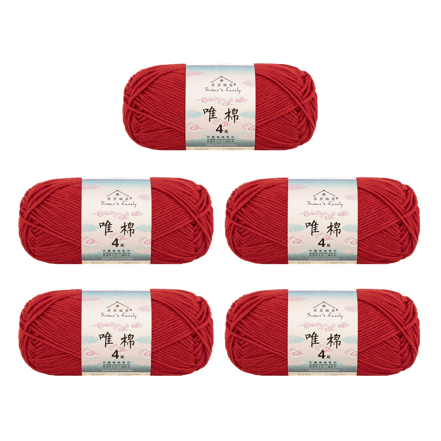 Gekämmte Baumwolle, 4-fädig, 5er-Pack – 60 % Baumwolle, 40 % Acrylgarn | Susan's Family