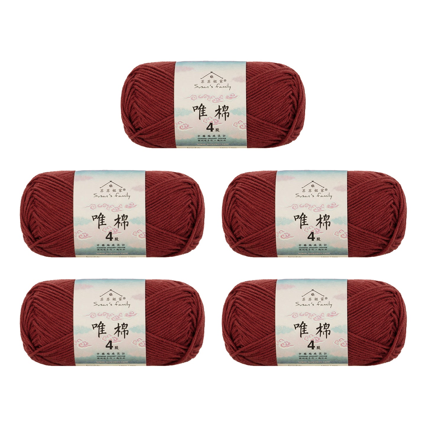 Gekämmte Baumwolle, 4-fädig, 5er-Pack – 60 % Baumwolle, 40 % Acrylgarn | Susan's Family