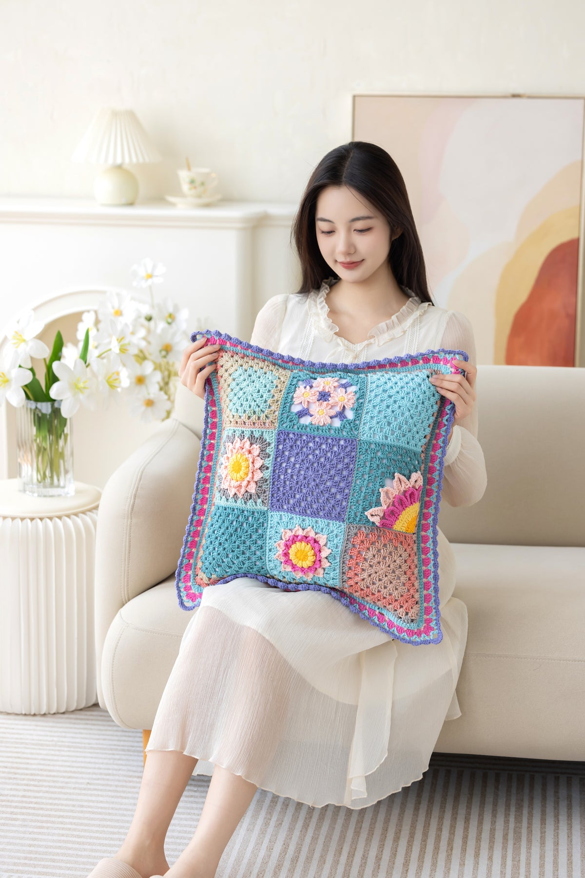 Sunflower Patchwork Pillow Case Crochet Pattern