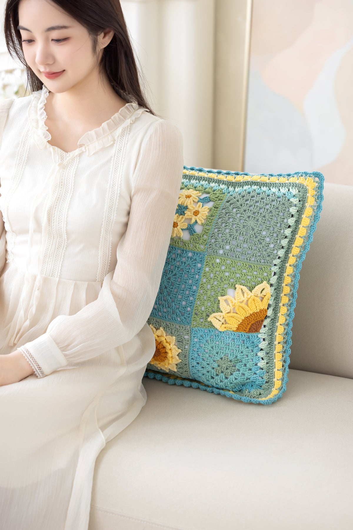 Sunflower Patchwork Pillow Case Crochet Pattern