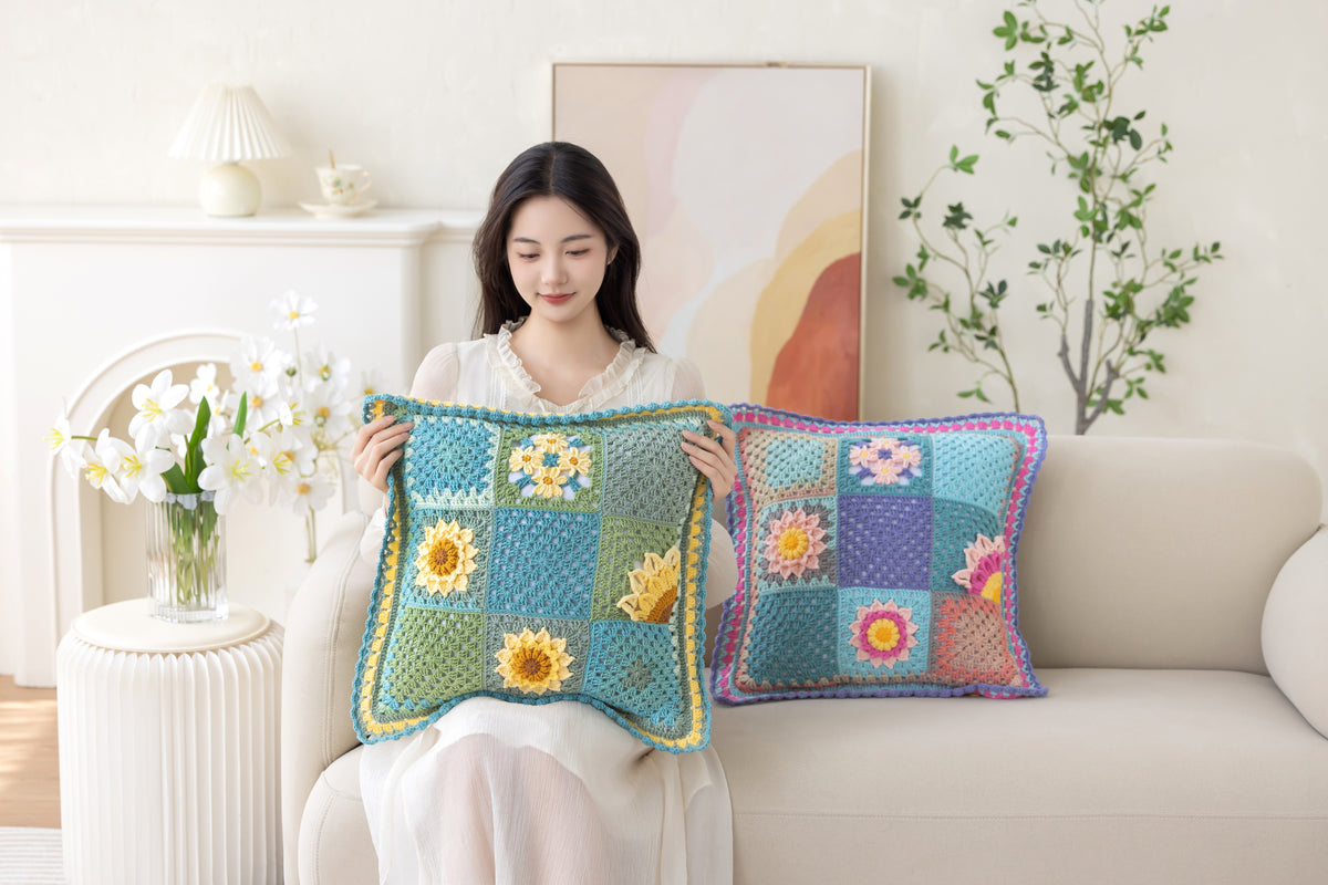 Sunflower Patchwork Pillow Case Crochet Pattern