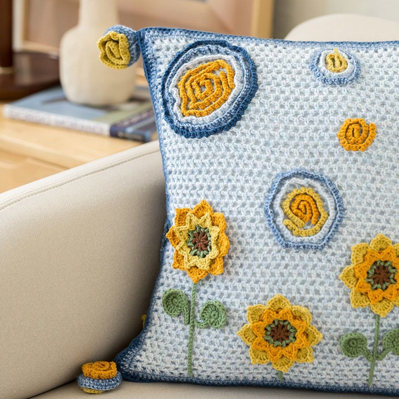 Sunflowers in Starry Night Cushion Case Crochet Digital Patten