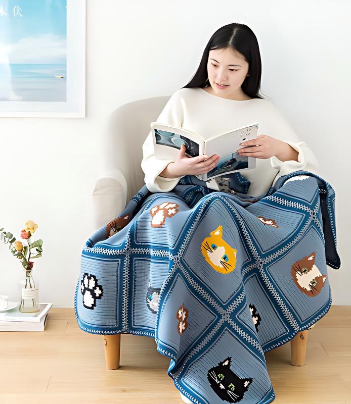 Cute Cat Motif Blanket | Crochet Chart Pattern | Limited Written Instructions | Video Tutorial Available
