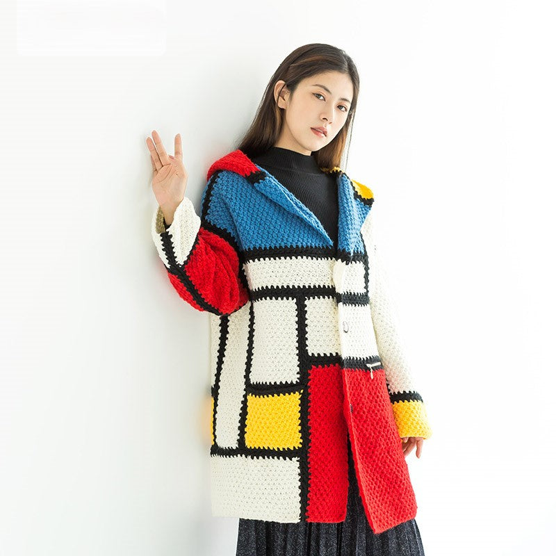 Color-rhythm Hooded Jacket Knit Pattern