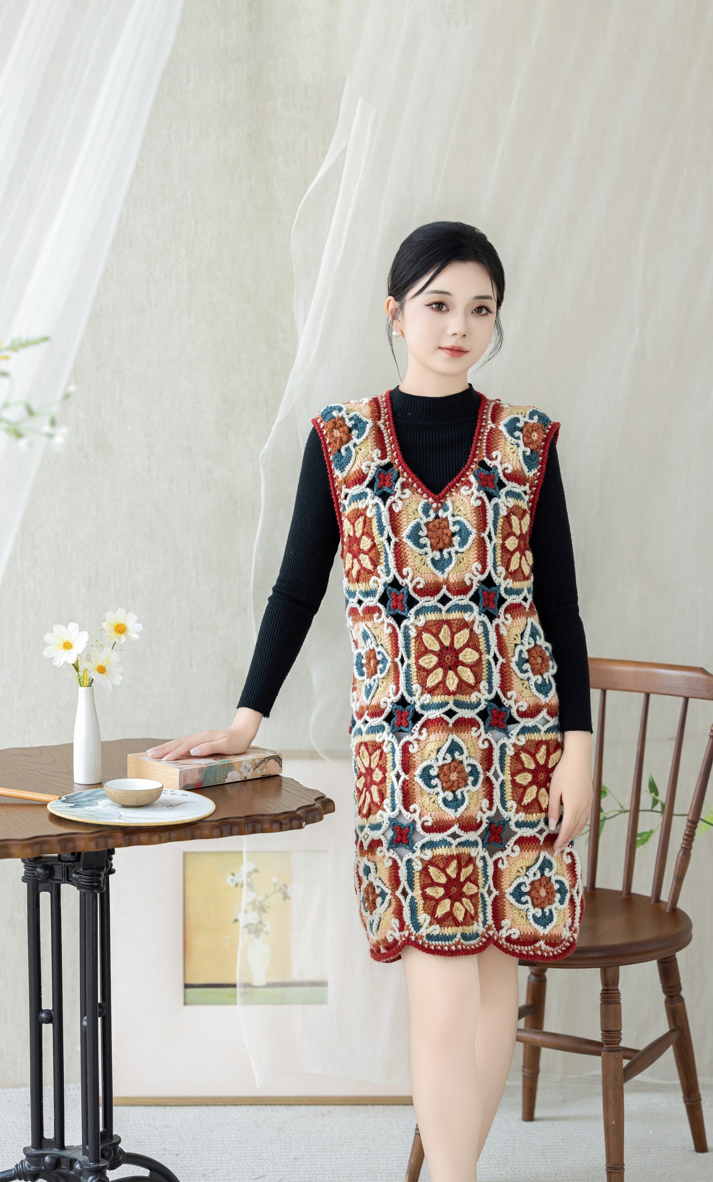 Ancient and Modern Lotus Motif Vest Crochet Kit