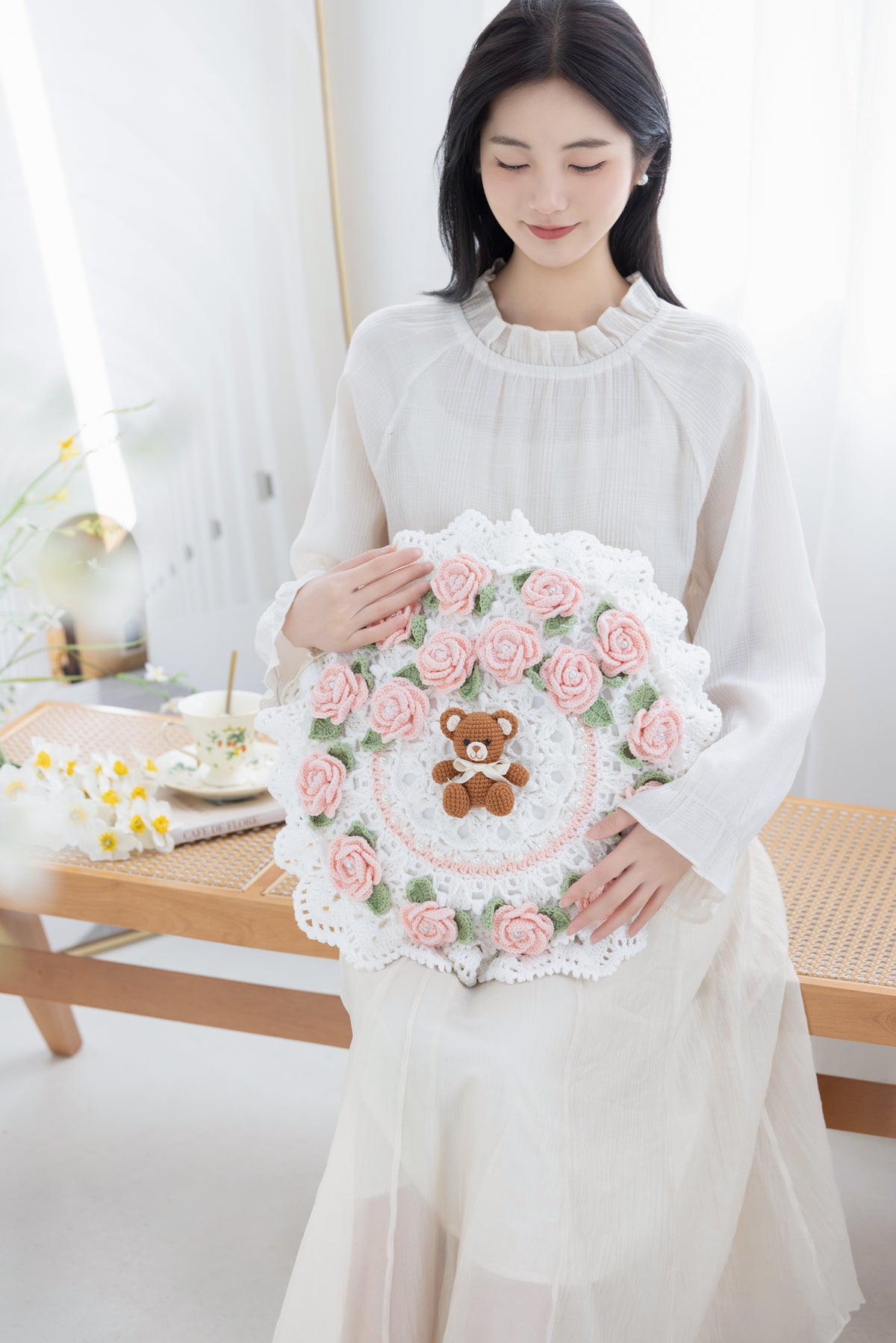 Rose Bear Hug Pillow Crochet Pattern