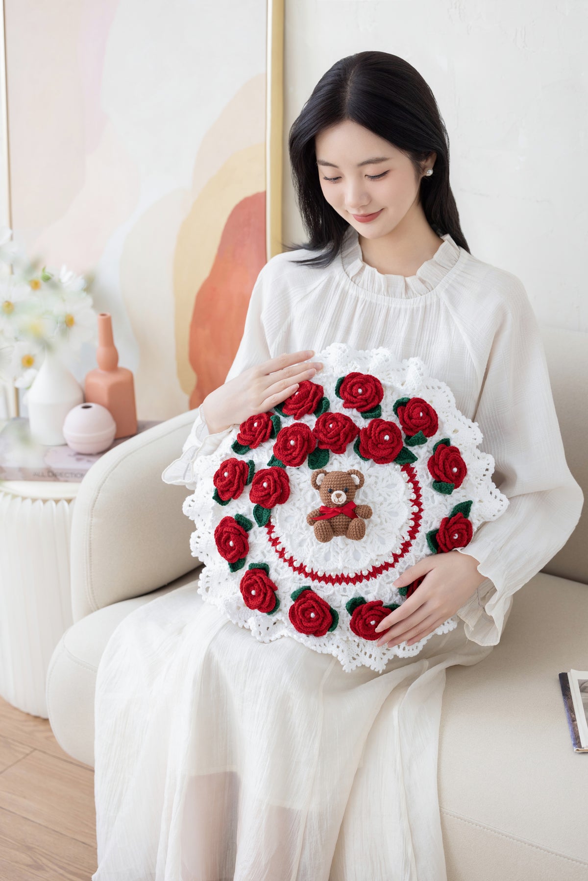 Rose Bear Hug Pillow Crochet Pattern